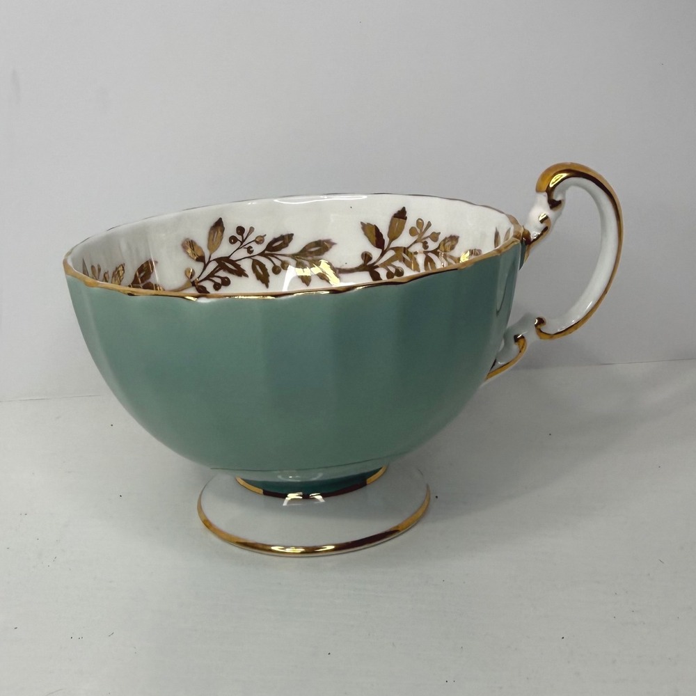 Aynsley Fine English Bone China Teacup Green Gold Leaf Fruit Scene Numbered - Picture 2 of 7